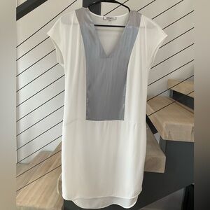 DKNY White and Silver Hi-Low Shirt Dress - XSmall